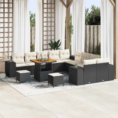 Gartensofa-set 13 stk. Schwarz und Creme Poly-Rattan vidaXL (1/5)