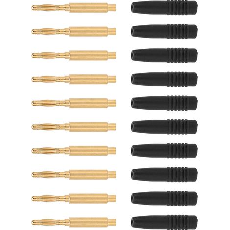 10pcs fiches banane mâle 2mm plaquées or avec coque isolante et broches cuivre pour appareils de test noir (1/5)