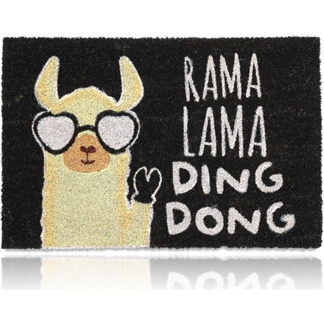Relaxdays Felpudo Llama, Coco, Felpilla con Mensaje, 60 x 40 cm, Antideslizante, Alfombra Interior/Exterior, Multicolor (1/5)