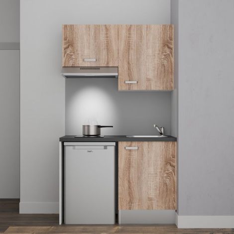 Kitchenette K01L-PT - 120 cm avec plan de travail et évier, emplacements frigo et hotte (1/5)