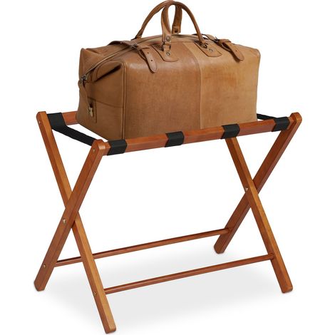 Relaxdays soporte abatible para maletas, portaequipajes madera, 54,5×66×44 cm, para hotel y hogar, natural