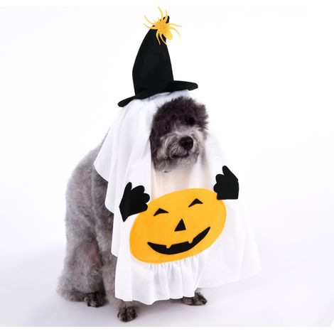 Halloween-Kostüm für Tierkompanie, Hund, Fantôme, Zauberhut, Citrouille, Cape Blanche, FestkostümeM (1/4)