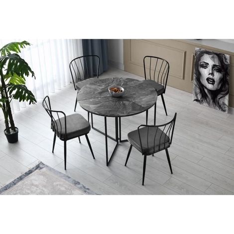 Klappbarer Esstisch - YAPRAK - Anthrazit - Rund - 4 Personen - 100 x 100 x 72 cm (1/5)