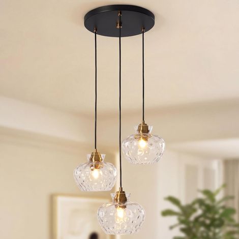 Tribesigns Suspension Luminaire 3 Lampes, Suspension Vintage avec Abat-Jours en Verre Rainuré, Hauteur Réglable Douille E27 pour Salle à Manger, Cuisine, Salon, Chambre, Sans Ampoules