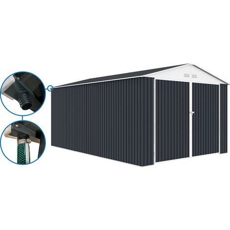 Habitat Et Jardin – Garage métal Houston 15,36 m² – Dimensions L 4,80 x l 3,20 x h 2,35 m – Gouttière incluse – Résistance au vent 15m/s (1/4)