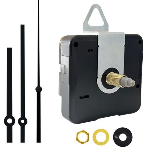 Mécanisme d'Horloge Quartz Silencieux à Piles, Remplacement pour Horloges Murales, mecanisme horloge murale, Kit de Réparation Idéal pour DIY et Décoration, Aiguilles Noires A (1/4)