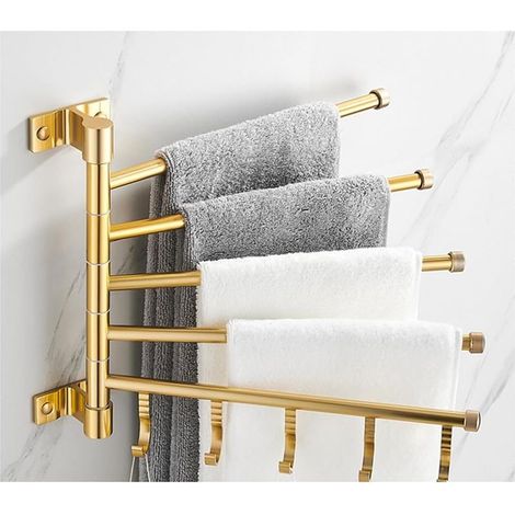 Porte-serviettes pivotant pour salle de bain, barres porte-serviettes pivotantes dorées, étendoirs muraux pour linge, barre porte-serviettes pivotante, porte-serviettes pliable pour buanderie et cuisi (1/5)