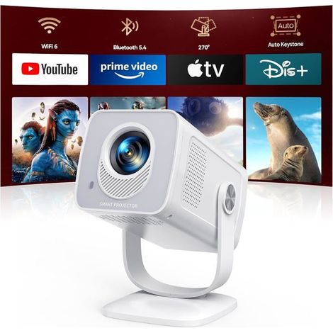 Mini vidéoprojecteur 4K - TULLSA - Android 13 - Auto Keystone - Rotation 270° - Wi-Fi 6