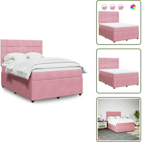 vidaXL Sommier à lattes de lit avec matelas Rose 160x200 cm Velours (1/5)