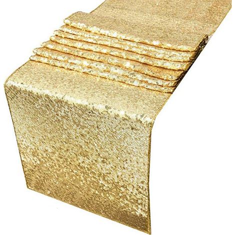 Nappe en polyester avec paillettes dorées, housse de table pour décoration mariage maison, 30x300cm/11,8x118,1po (1/5)