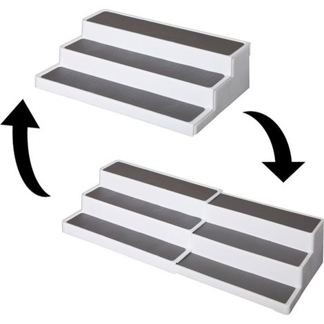 1 pcs Meuble de rangement antidérapant à 3 niveaux pour placard de cuisine, 37 cm, blanc/gris (1/4)