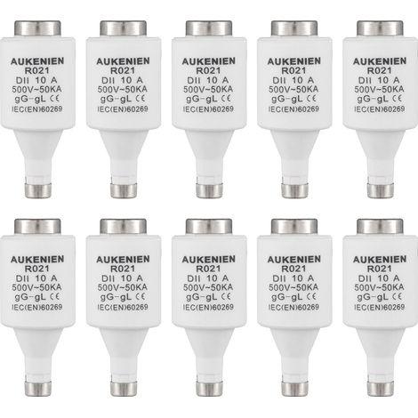 Fusibles Céramique Spirale Diazed Fusible 10A Ceramique 500V 50KA pour Câbles et Protection Ligne (Paquet de 10) (1/5)