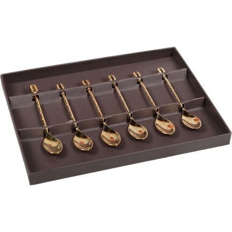 Lot de 6 Cuillères à Café et Moka Motif Grain de Café Dorées avec Boîte de Rangement - PANGIVO (1/4)