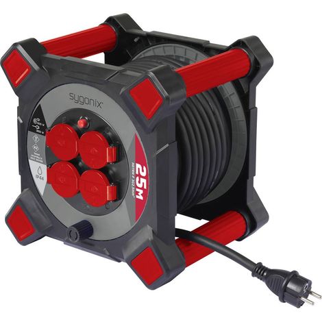 Sygonix SY-10236123 Avvolgicavo 25 m Nero Spina schuko
