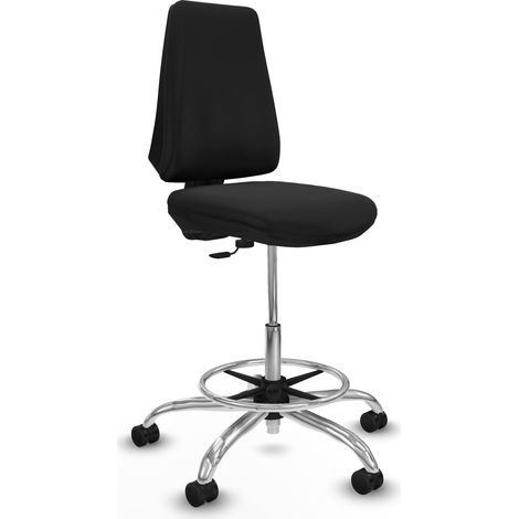 Taburete Elche CP similpiel negro base cromada ruedas 65mm nailon