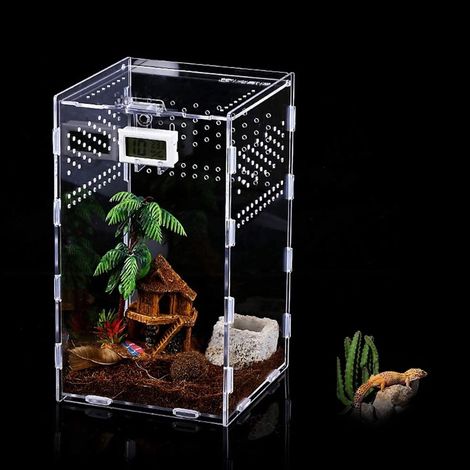 Terrarium en acrylique avec boîte d'alimentation pour insectes, idéal pour les grenouilles scorpions. (1/5)
