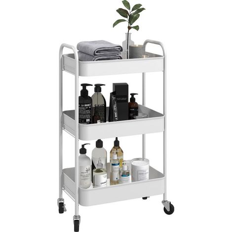 Cart of kitchen to 3 levels with handles and 4 wheels, steel, 45 x 30,6 x 79 cm, white (1/5)
