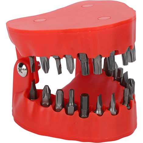 Porte-embouts de perceuse en forme de dent, organisateur à ouverture totale pour tournevis, lot de 28 forets, rouge, rangement pratique pour atelier. (1/5)