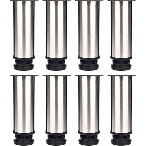 Set di 8 gambe per mobili, gambe regolabili per cucina, diametro 50 mm/altezza 150 mm, gambe rotonde in acciaio inox per divano e tavolo. (1/5)