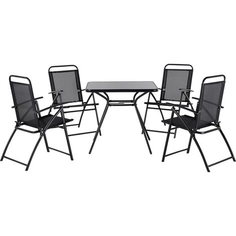 Conjunto de comedor de jardín de 5 piezas 4 sillas plegables negras una mesa moderna