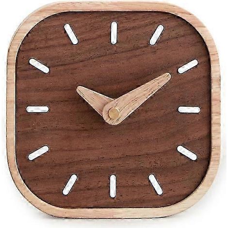 Petite horloge de table en bois massif de noyer noir, style nordique, 13,4 x 13,4 cm (1/5)