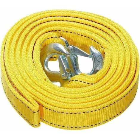 Hochleistungs-Abschleppgurt mit Sicherheitshaken, Polyester-Abschleppseil, Zugseil, Gelb, 4 Meter, 5 Tonnen (1/4)