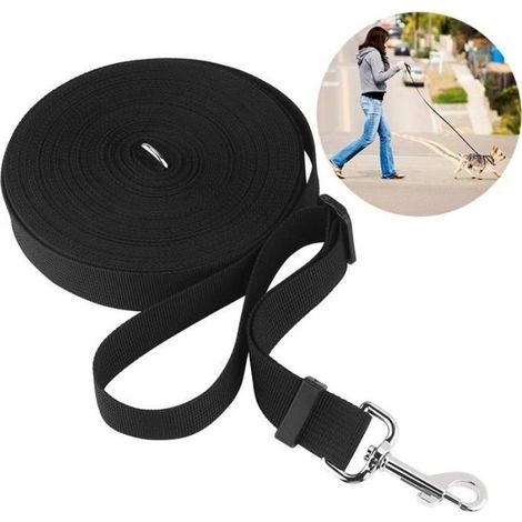 Laisse pour Chien 15m Nylon - Ajustable 7,5m - Idéale pour l'Obéissance - Noir (1/4)