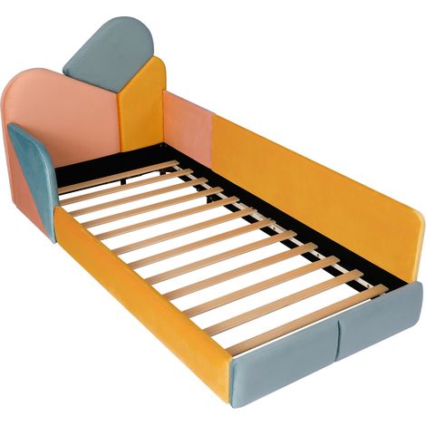 Lit enfant rembourré 90 x 200 cm multicolore avec tête de lit matelassée et protection latérale (1/5)