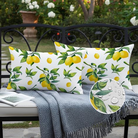 Lot de 2 Housse de Coussin 30x50cm Extérieur Imperméable Coussins Double Face Motif Citron Jaune et Feuilles Vertes Moderne pour canapé, Salon, Balcon, Jardin, Voiture (1/5)