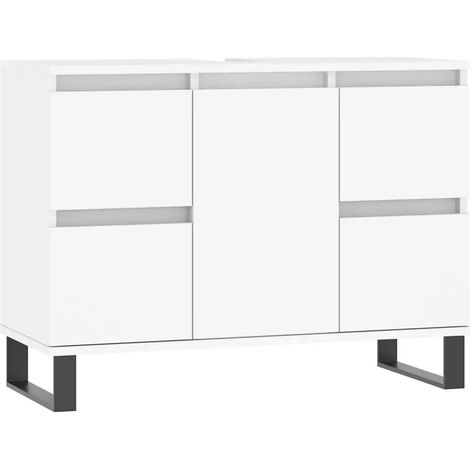 Mobiletto da bagno bianco con spazio contenitivo ottimizzato 80 x 33 x 60 cm stile industriale legno composito bianco 020049082
