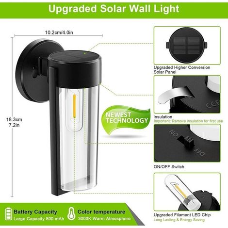 2er-Pack Solar-Außenwandleuchten, IP65 wasserdichte Wandleuchte, warmweißes Außenlicht mit Lampenschirm, Wandleuchten für Terrasse, Garten, Balkon, Eingangsbereich (1/5)
