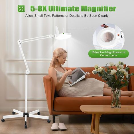 LED Lupenleuchte Arbeitsplatzlampe 8 Fache Vergrößerung 5 Dioptrien Lupenlampe Tischlupe mit Stativ für Kosmetiksalons Arztpraxen Hobbybastler Leuchtlupe Lesehilfe Vergrößerungslampe Lupe