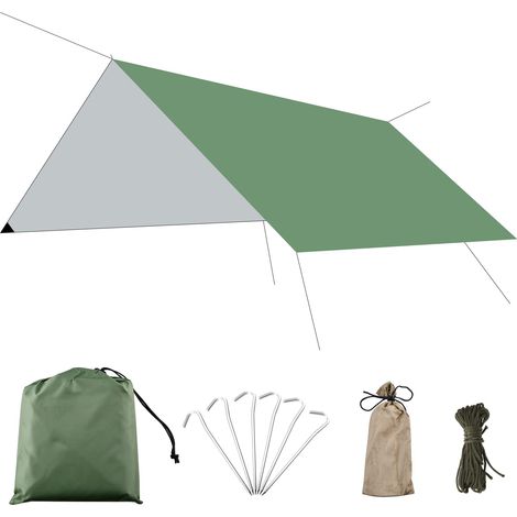 Bâche Anti-Pluie Tarp Bivouac Toile de Tente Imperméable Tapis de Sol Abri de Randonnée Parasol Auvent Anti UV pour Camping Trekking 01 Vert 300 x 300 cm (1/5)