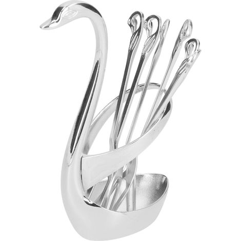 Couvert de table mini fourchettes et cuillères en alliage de zinc pour fruits et desserts, avec base cygne, argenté, pour cuisine maison.
