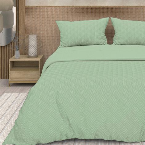 Parure housse de couette 3D microfibre 260x240 cm GAIA vert eau, par Soleil d'Ocre