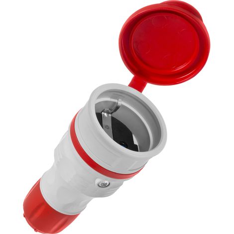 Tragbare, abnehmbare Steckdose 230 V Schuko IP44 mit Klappe, grau-rot (1/5)