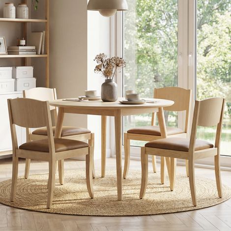 Wahson Lot de 4 Chaise de Salle à Manger en Cuir PU, Chaises de Cuisine avec Structure en Bois, Chaise Bois à Manger sans Accoudoirs, Marron