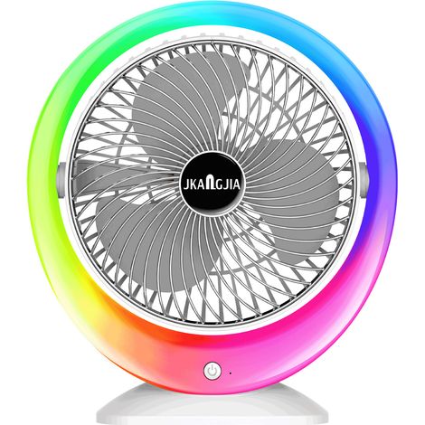 Ortviai Ventilateur de Bureau LED Coloré avec Éclairage Ambiant Dégradé, 3 Vitesses, Batterie 1200 mAh, Charge USB-C