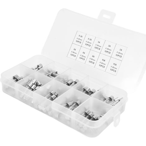 100 Stück Sicherungen (flink, Glas) 0,2 A, 0,5 A, 1 A, 2 A, 3 A, 5 A, 8 A, 10 A, 15 A, 20 A – Set zum Schutz (1/5)