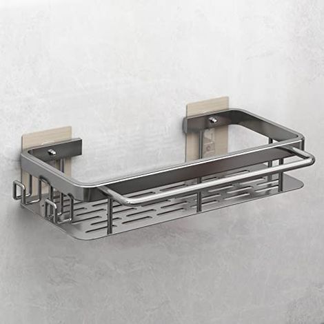 Organisateur d'évier, crochet, organiseur de lavabo mural, sans perçage, autocollant, pour accessoires de cuisine, éponge, brosse, savon à vaisselle (gris (pas de plateau) (1/4)