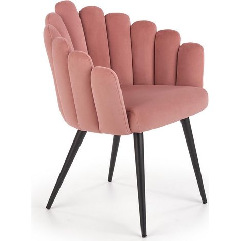 Chaise coquillage design en velours rose avec pieds en acier noir Amboise (1/5)