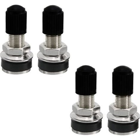 4 pièces tiges de valve tubeless métalliques pour pneu de voiture et moto, avec bouchons anti-poussière, dimensions 15x32 mm (1/4)