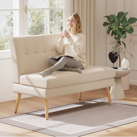 2-Sitzer-Sofa 118x68x90 cm Beige Kautschukholz mit Leinenoptik und getufteter Rückenlehne (1/3)