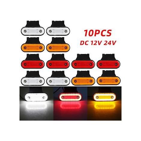10x Neue 12-24V LED-Seitenmarkierungsleuchten mit Halterung, Warnleuchten für LKW und PKW, Außenleuchten, Signalleuchten, Universal (Rot)