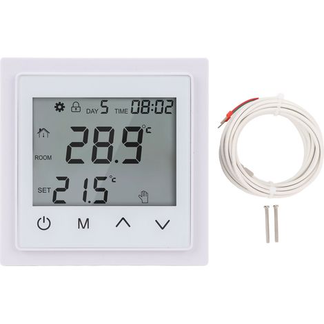 Thermostat für Heizsysteme im Haushalt, LED-Touchscreen, Fußbodentemperaturregler, AC85V-250V, 16A, weiß.