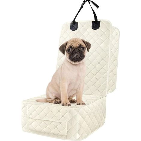 Housse Siège Avant Voiture pour Chiens, Coussindu Sièged'antiusure des Animaux Compagniesurvoiture, Résistant Aux Rayures Protecteur pour Animaux, pour Voitures, Camions(Beige-Blanc) (1/5)
