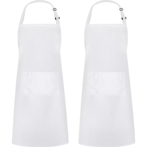 Tablier de cuisine deux pièces pour hommes et femmes, tablier de ménage porte-outils avec 2 poches pour griller, blanc