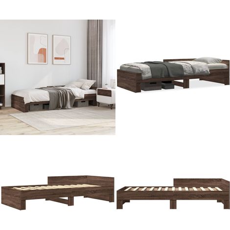 Bettgestell ohne Matratze Braun Eiche 75x190 cm Holzwerkstoff - Holzbettfassungen - Bettsystem - Doppelbett - Massivholzbette - Lattenroste - Home & Living