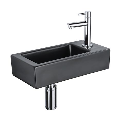 FugaFlow Efficiente Pietra Ensemble de fontaine - 37,5x18,5x9cm - céramique - trou de robinet à droite - robinet de fontaine chrome - bouchon de (1/5)
