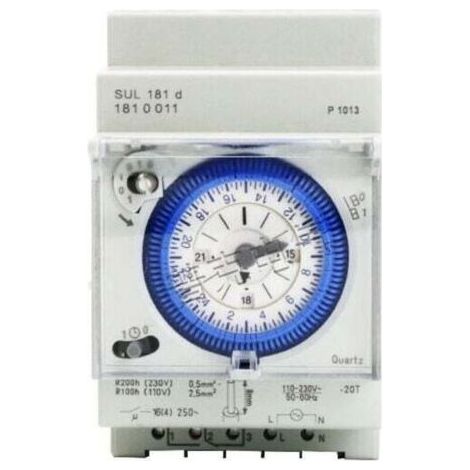 Interrupteur horaire mécanique bidirectionnel 24h sur rail DIN – Tension 250VAC – Courant 16A – Réserve de marche – Installation rapide - SUL 181 D (1/5)